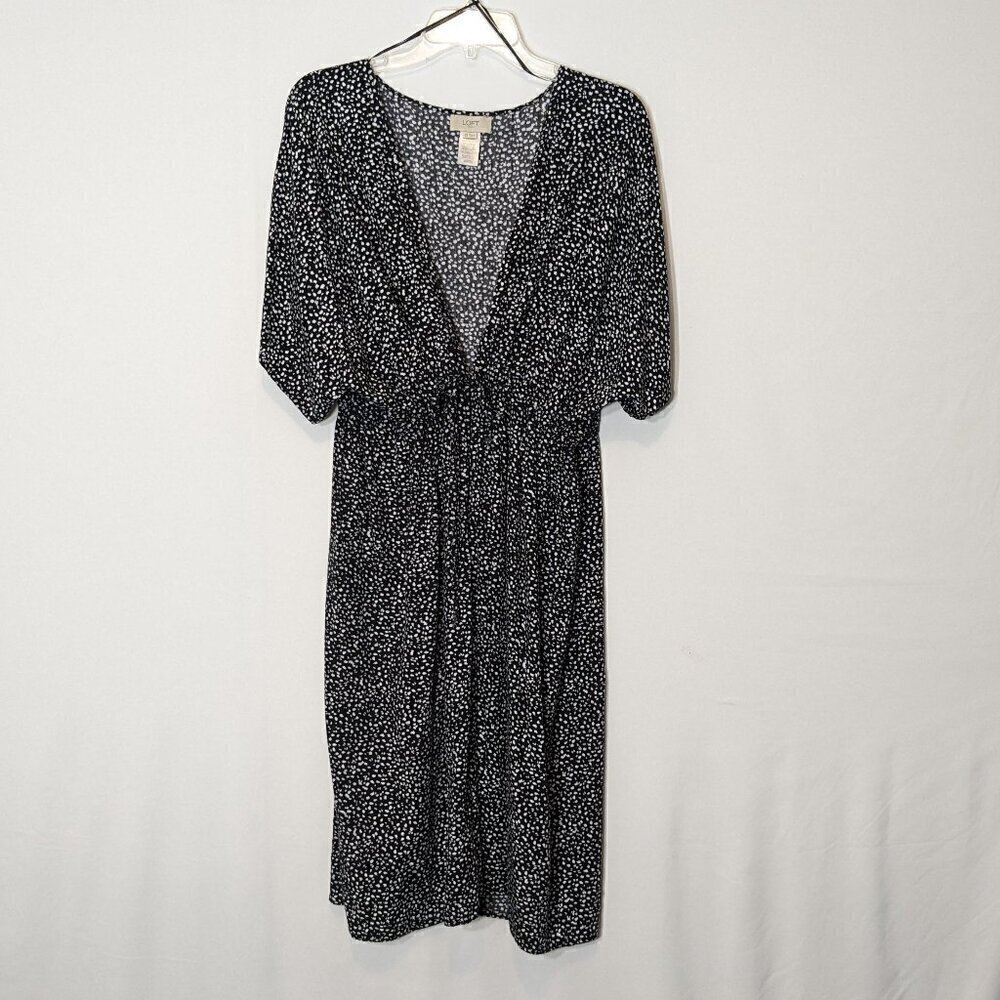 LOFT Outlet, Black w White Spots, Dolman Sleeve Open Kimono Dress; One Size